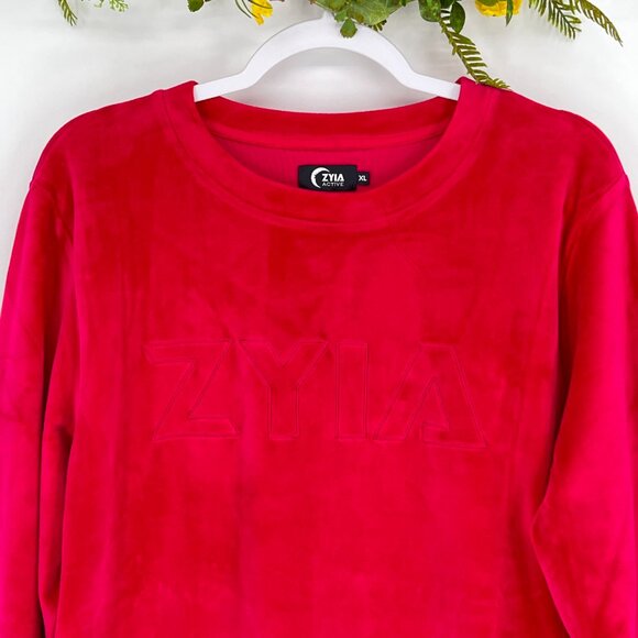 Zyia Active Spell Out Crewneck Sweater Velour Size XL Fuchsia Pink Athleisure - Picture 4 of 9